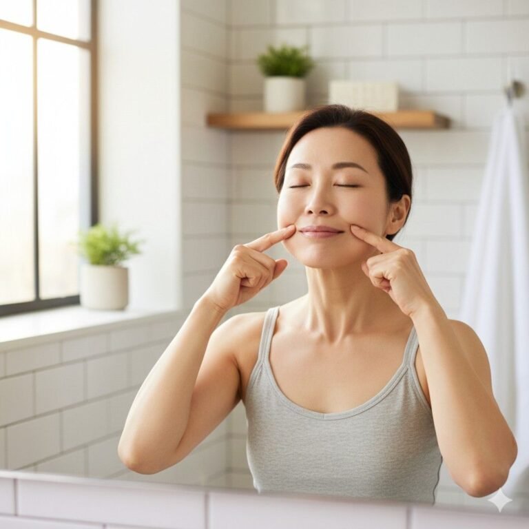 Woman relaxing her jaw muscles